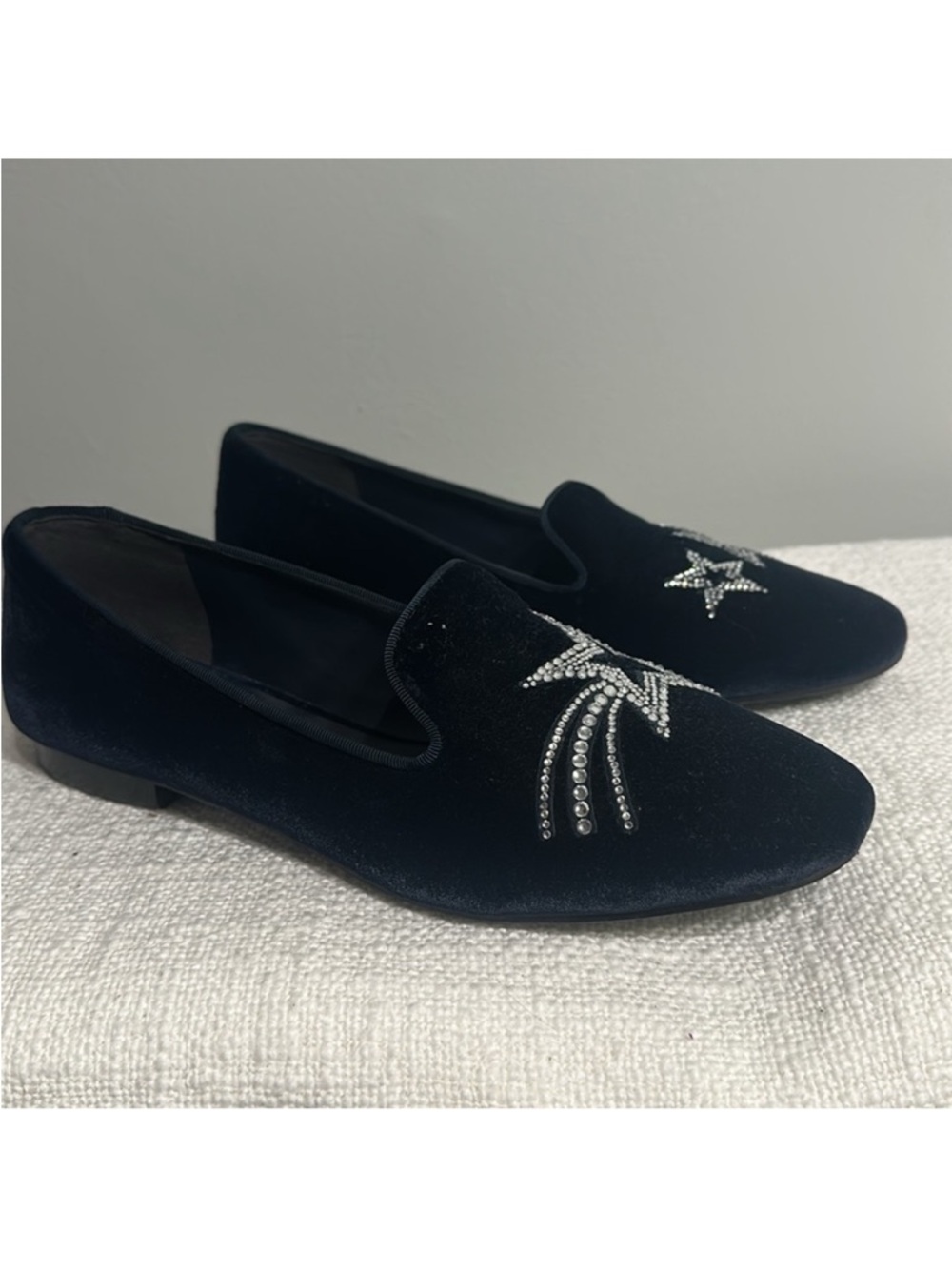 Kate Spade Lounge Stars Velvet Crystal Loafers Blazer Blue 10.5B